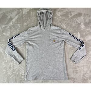 Carhartt Gray Crewneck Long Sleeve Hooded Shirt Youth L 14-16 Pocket Loose Fit